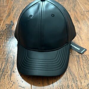 Express Black Faux Leather Baseball Cap NWT